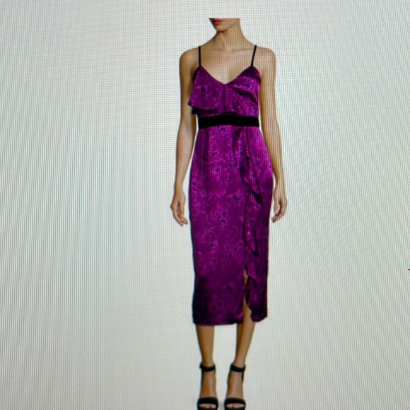 Cinq á Sept Lara Sleeveless Floral-Print Satin Cocktail Dress with Velvet Trim - Picture 5 of 5